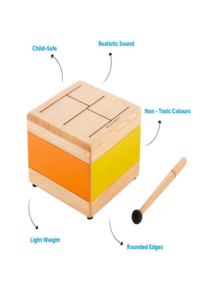 Brainsmith Swoora Wooden Square Tone Drum with Mallet, Child-Safe - Percussion Musical Instrument for Toddlers and Kids (1-6 Years), Multiple Sounds - Image 3